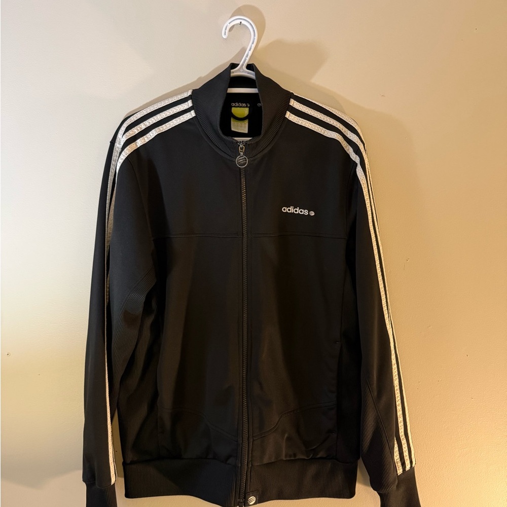 Adidas Black Bomber Jacket with White Stripes
